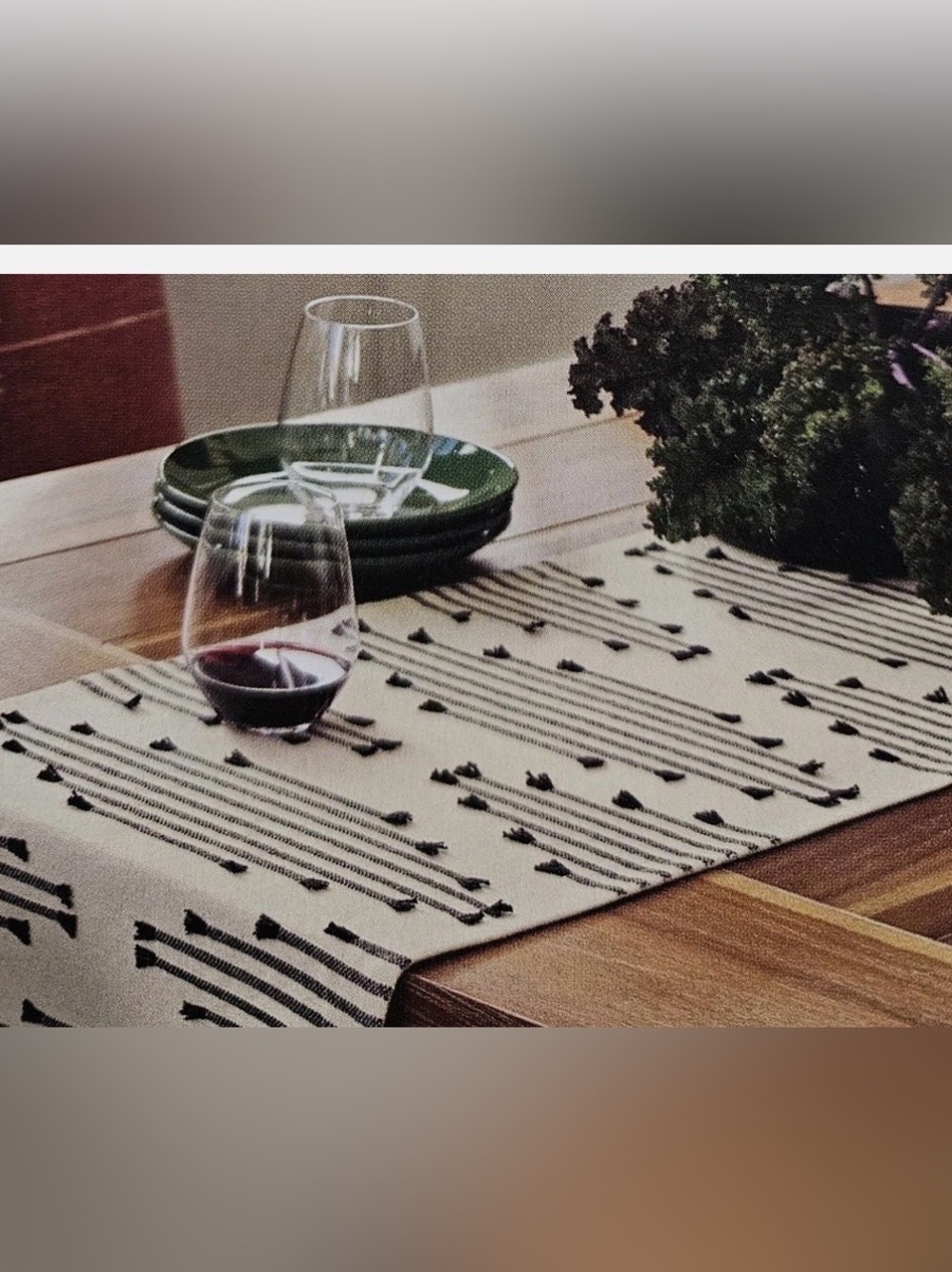 Threshold Diamond Handwoven Black & Cream Striped Table Runner - Cotton